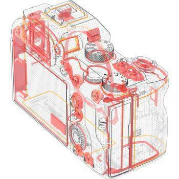 ساختار بدنه دوربین سونی a7 III با لنز 70-28