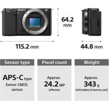 اندازه بدنه دوربین عکاسی Sony ZV-E10 with 16-50mm