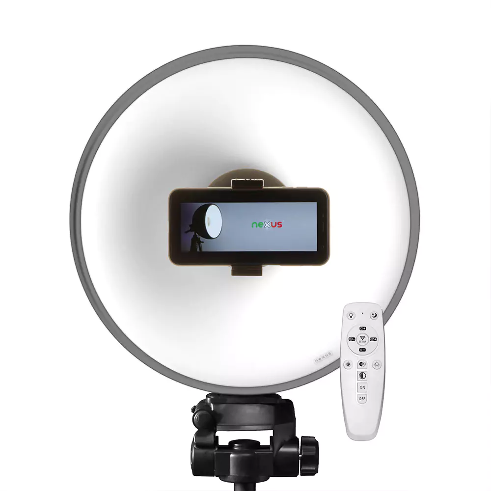 رینگ لایت نکسوس 200وات خاکستری Nexus Ringlight phone holder HS200WH + هولدر موبایل + سهپایه