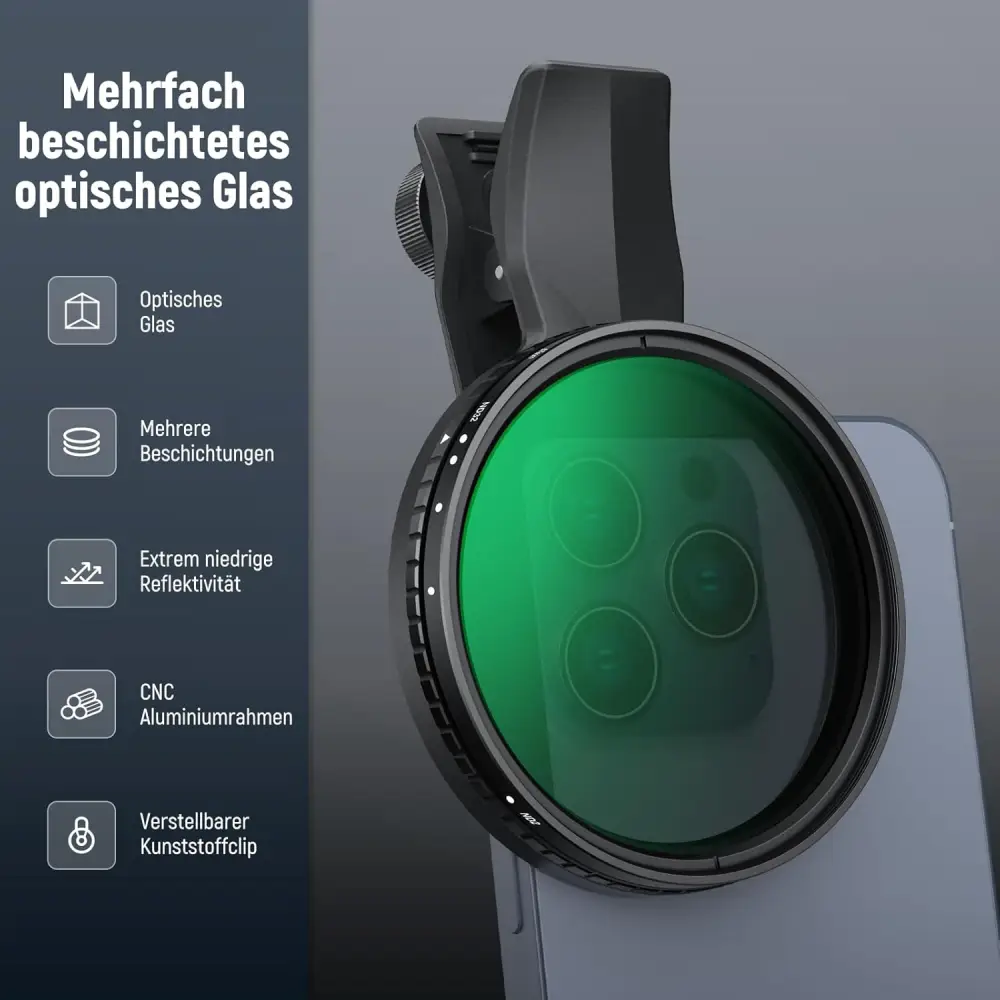 فیلتر لنز موبایل نیور NEEWER 67MM ND2-32 FILTER WITH PHONE CLIP — تصویر 6