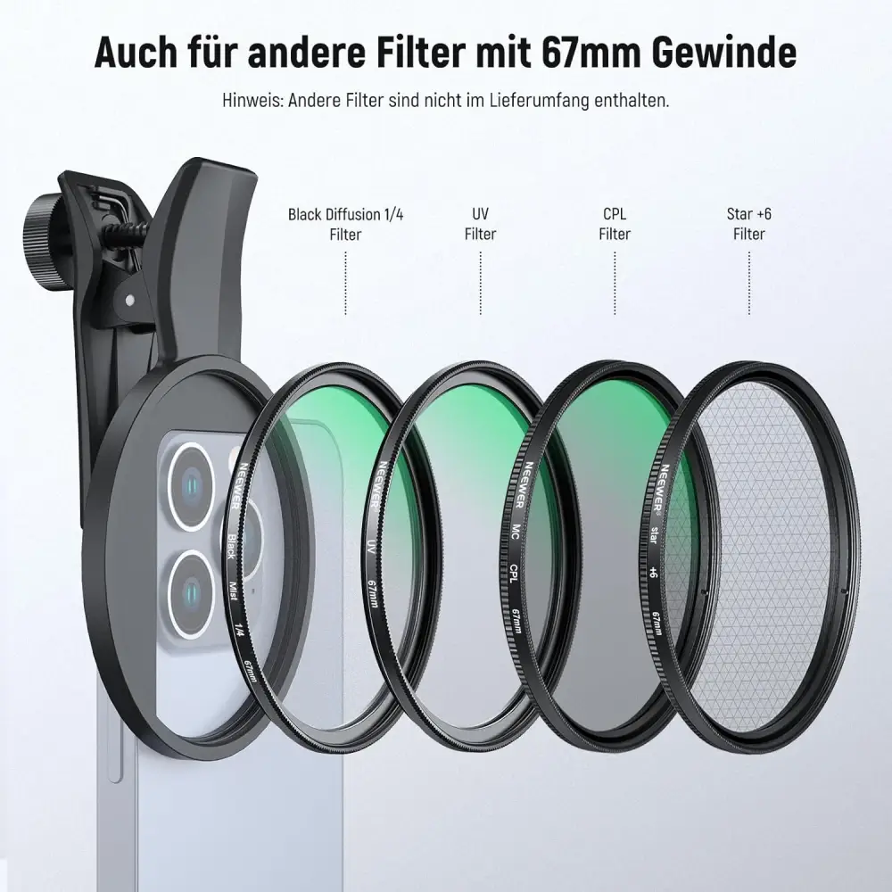 فیلتر لنز موبایل نیور NEEWER 67MM ND2-32 FILTER WITH PHONE CLIP — تصویر 3