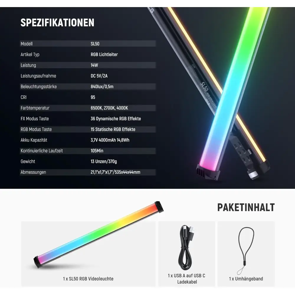 نور باتومی نیور NEEWER SL50 Basics 21 Inch Magnetic RGB Light Stick — تصویر 1