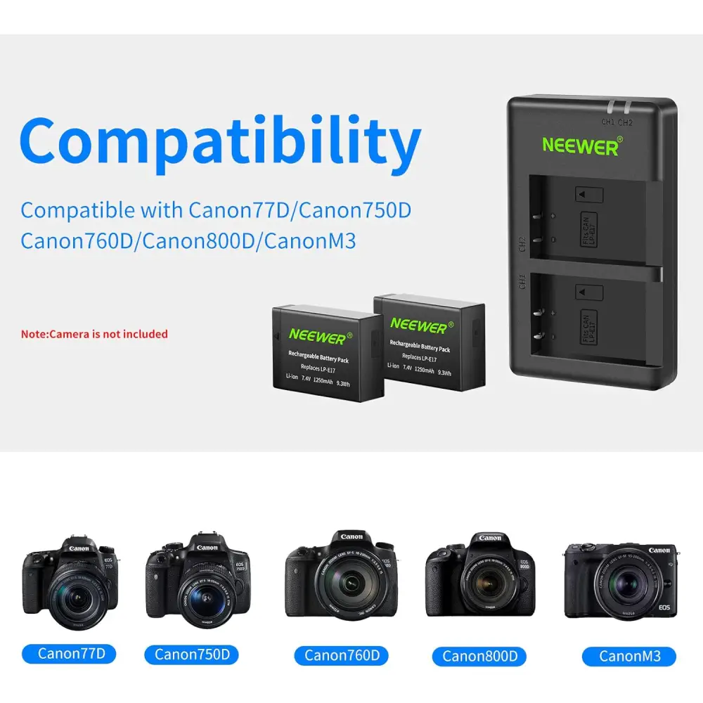 شارژر و باتری دوربین نیور NEEWER LP-E17 2 PCS 1250 MAHLP-E17 BATTERY+ DUAL USB CHARGER