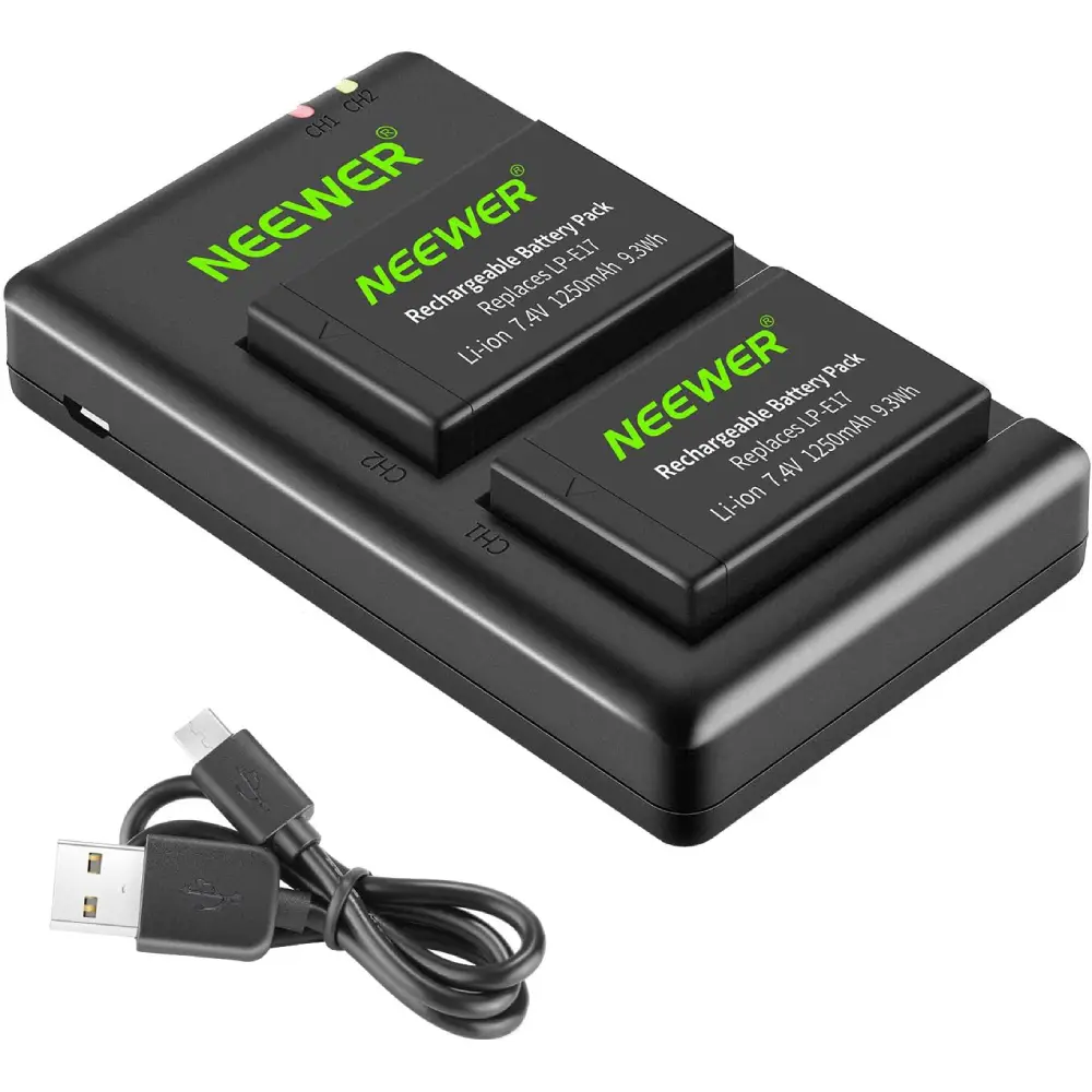 شارژر و باتری دوربین نیور NEEWER LP-E17 2 PCS 1250 MAHLP-E17 BATTERY+ DUAL USB CHARGER