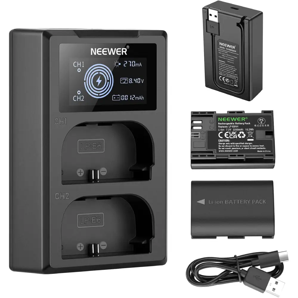 شارژر و باتری دوربین نیور NEEWER LP-E6NH 2 PCS BATTERY + CHARGER