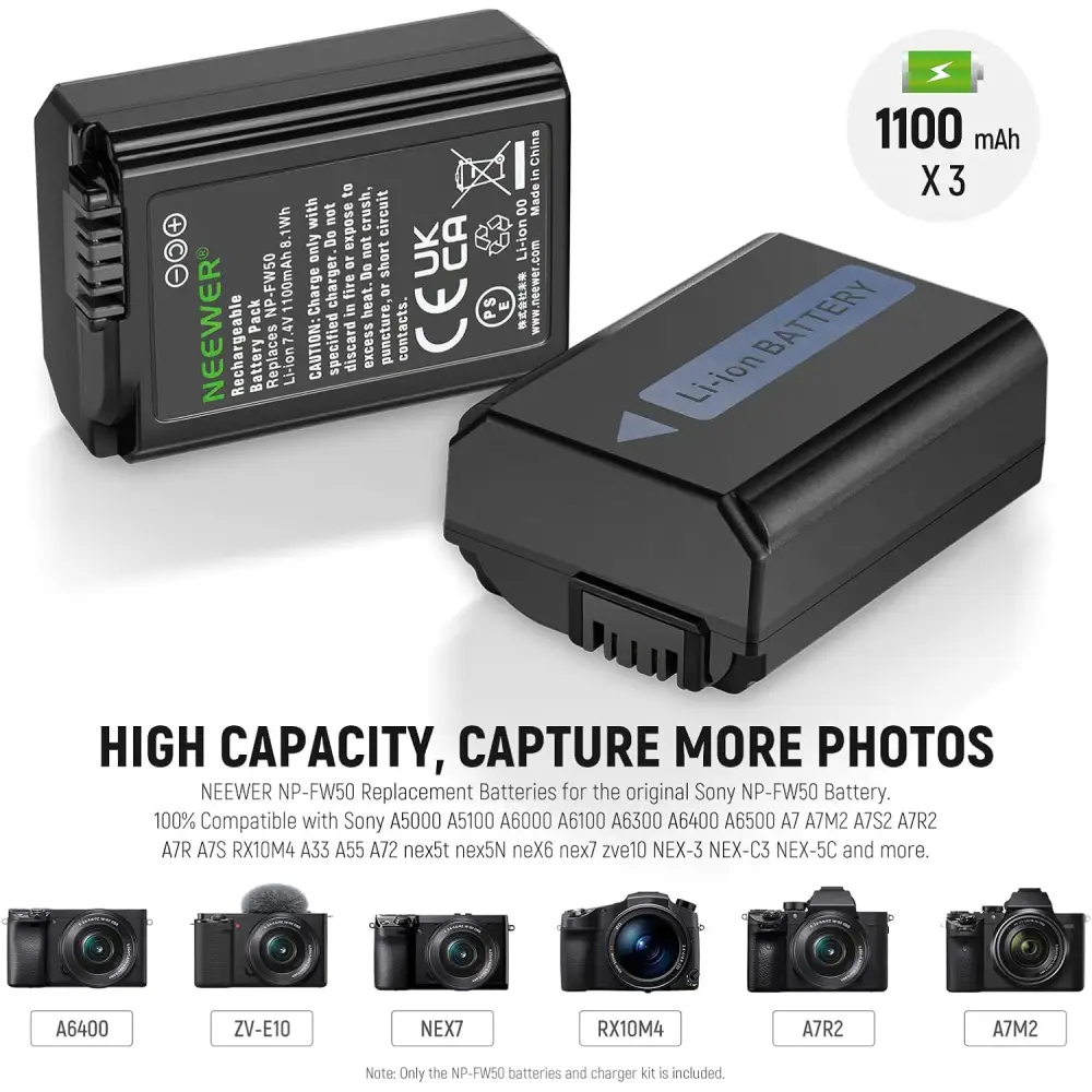 شارژر و باتری دوربین نیور NEEWER NP-FW50 3 PCS 1100MAH NP-FW50 BATTERY+TRIO-CHARGER