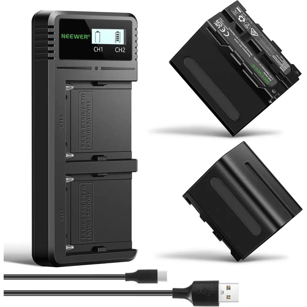 شارژر و باتری دوربین نیور NEEWER NW-F970 Dual USB Charger + 2×NP-F970 BATTERY