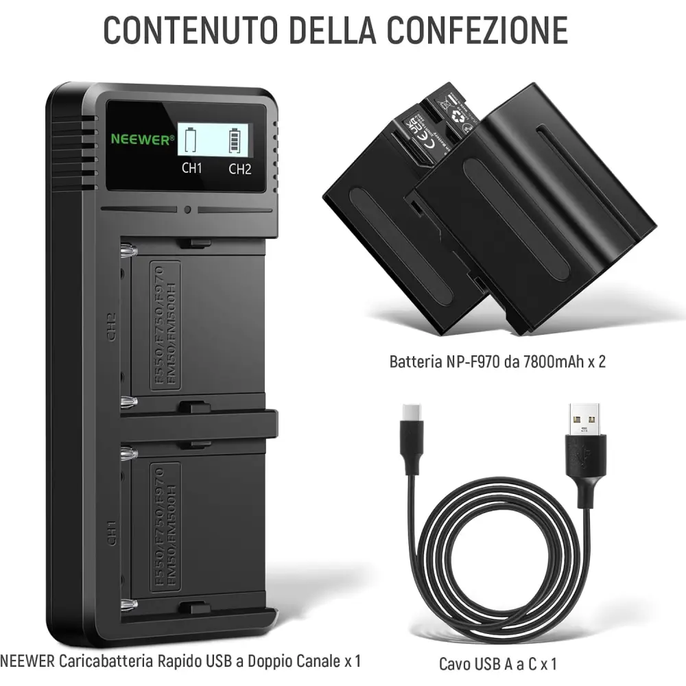 شارژر و باتری دوربین نیور NEEWER NW-F970 Dual USB Charger + 2×NP-F970 BATTERY