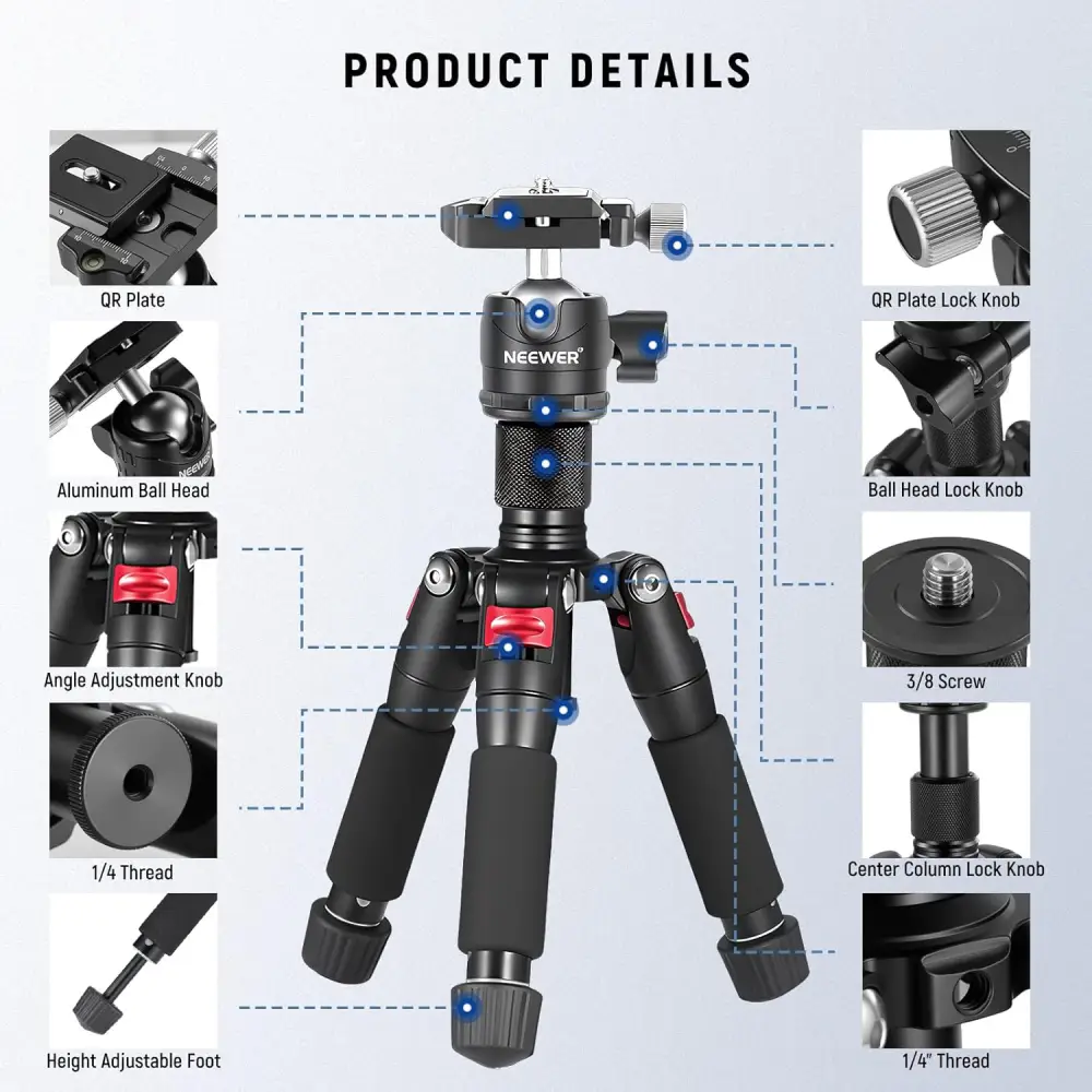 سه پایه دوربین نیور NEEWER TP-AAM521 SMALL ALUMINUM ALLOY DESKTOP TRIPOD