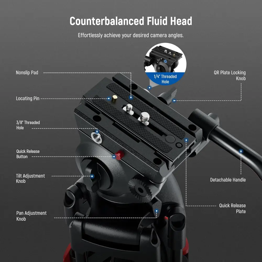 سه پایه فیلمبرداری نیور NEEWER TP37 VIDEO TRIPOD WITH ADJUSTABLE FLUID HEAD — تصویر 4