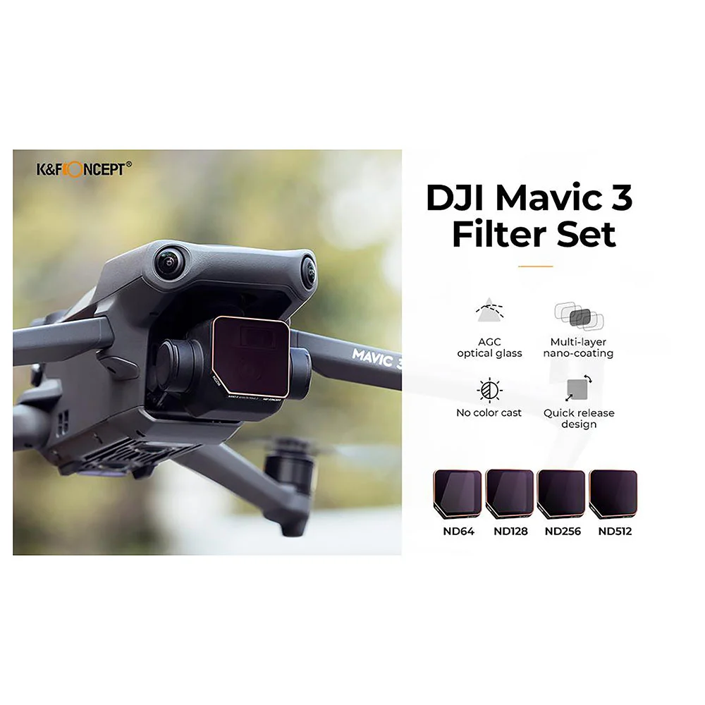 فیلتر لنز کی اند اف K&amp;F KIT ND64 ND128 ND512 ND256 NANO SERIES FOR MAVIC 3 FILTER — تصویر 2