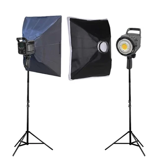 کیت دو شاخه ویدیو لایت نورپردازی 300 وات bk1201 با پایه و سافت باکس 50 × 70سانتیمتر